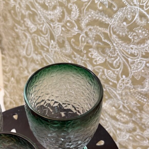 Set of  3 Large Vintage Libbey Ombre Green Crackle Glass Wine/Water Goblets - Picture 8 of 16